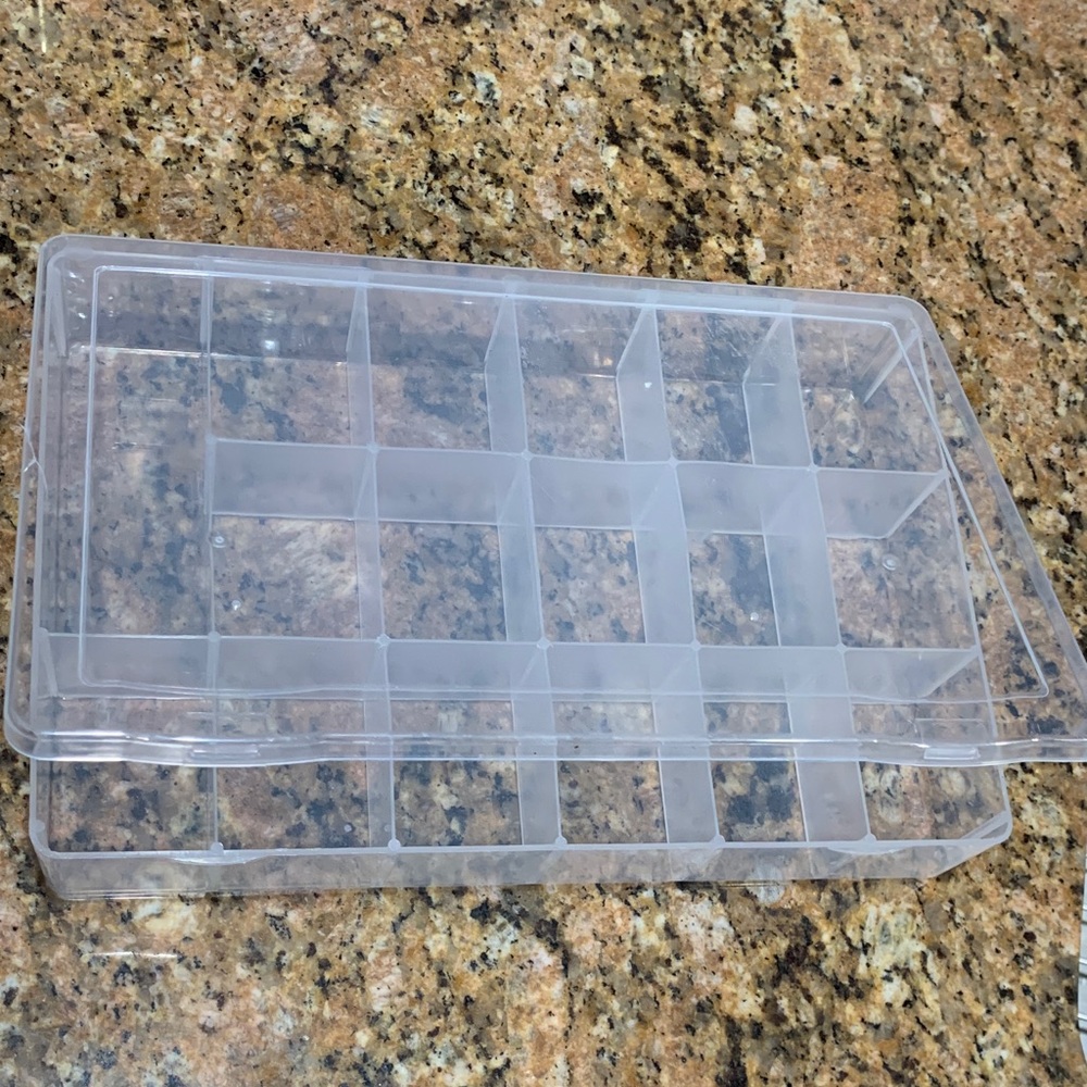 Rare size plastic container with multiple compartments for storage, jewelry, etr